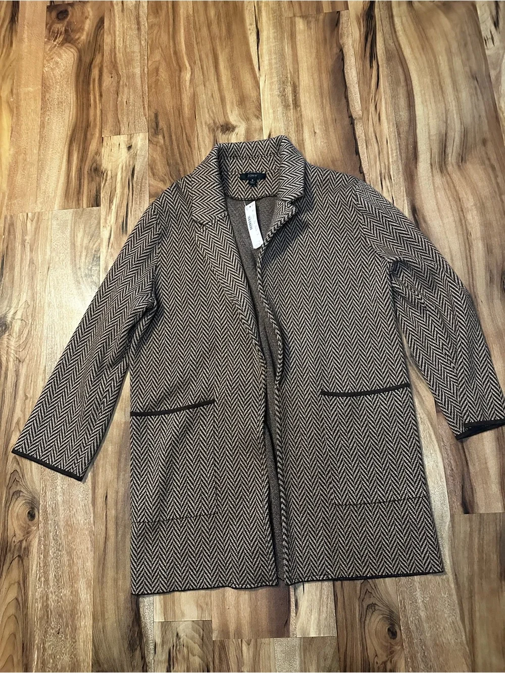 J.Crew Herringbone Sweater Blazer Cardigan Women’s Small Brown Merino Wool NWT
